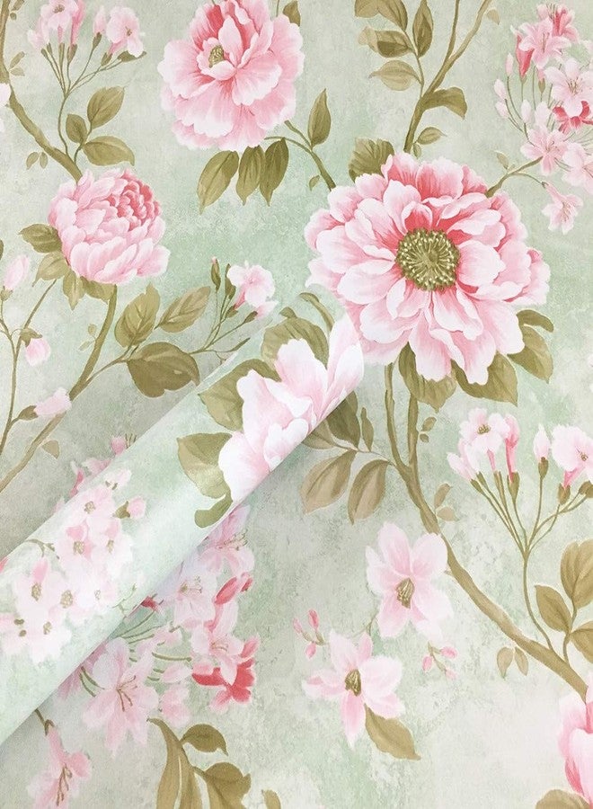 UPREDO Vintage Green Rose Wallpaper Peel Stick Shelf Liner Funitures Dresser Drawer Cabinet Adhesive Paper Decor 17.7 Inch by 100 Inch - Image 1