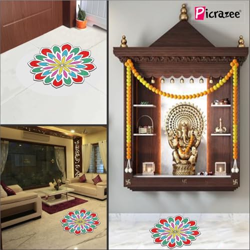 Picrazee Double Layer Rangoli Stencil Mat, Tool Kit, Rangoli for Diwali Decor, Reusable Island Portable, Diwali Decoration Item for Home Office (11.7 inch) (D1) - Image 2