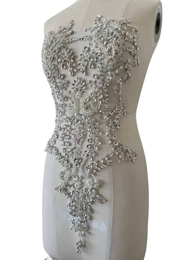 PLune Handmade Shiny Rhinestones Applique handsewing Beaded Sequins Crystal on lace Trim Patches for Prom Dress Clothing Decorative Accessories (Silver) - Image 5