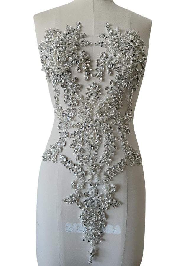 PLune Handmade Shiny Rhinestones Applique handsewing Beaded Sequins Crystal on lace Trim Patches for Prom Dress Clothing Decorative Accessories (Silver) - Image 4
