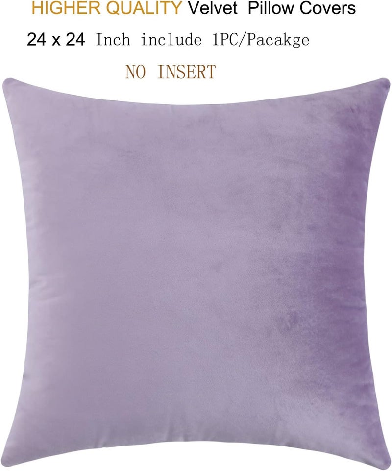 mixeoo Comfy Lavender Throw Pillow Covers Decorative Square Solid Thick Velvet Super Soft Cushion Cases Home Decor for Sofa Couch Living Room Chair, Set of 1, 24 x 24 Inch - Image 3