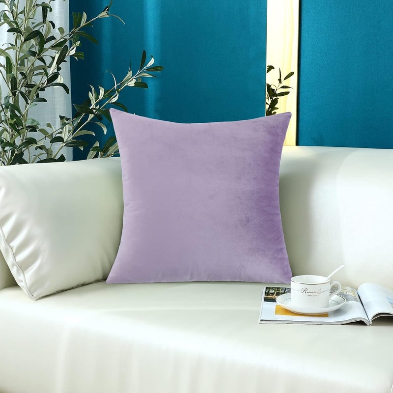 mixeoo Comfy Lavender Throw Pillow Covers Decorative Square Solid Thick Velvet Super Soft Cushion Cases Home Decor for Sofa Couch Living Room Chair, Set of 1, 24 x 24 Inch - Image 1