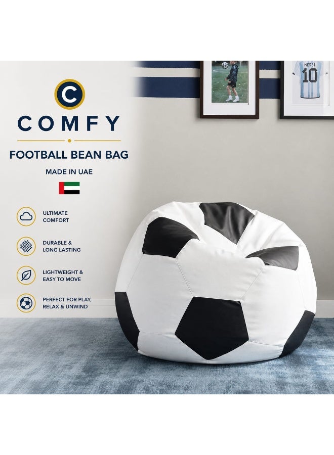 Comfy PVC Large White & Black Football Bean Bag with Bouncy Beans Filling - Image 3