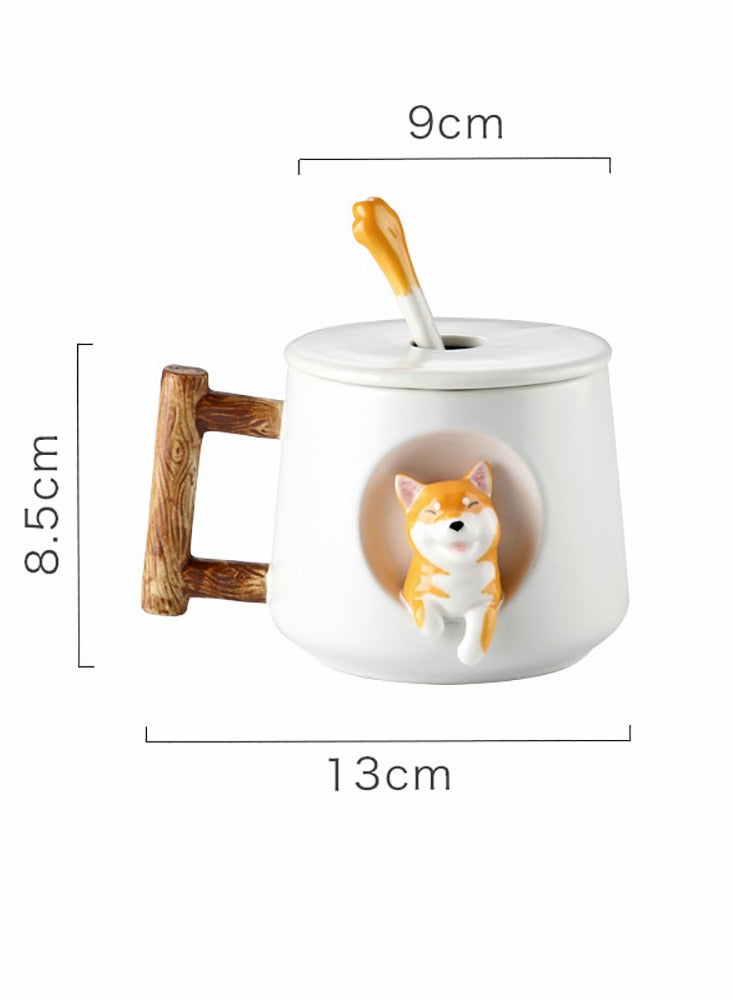 Ceramic Cute Dog Coffee Mugs, Shiba Inu Tea Mug Office Cup Cute 3D Dogs Design Milk Cup with Lid Spoon, Cute Cups Novelty Coffee Tea Milk Mug - Image 4