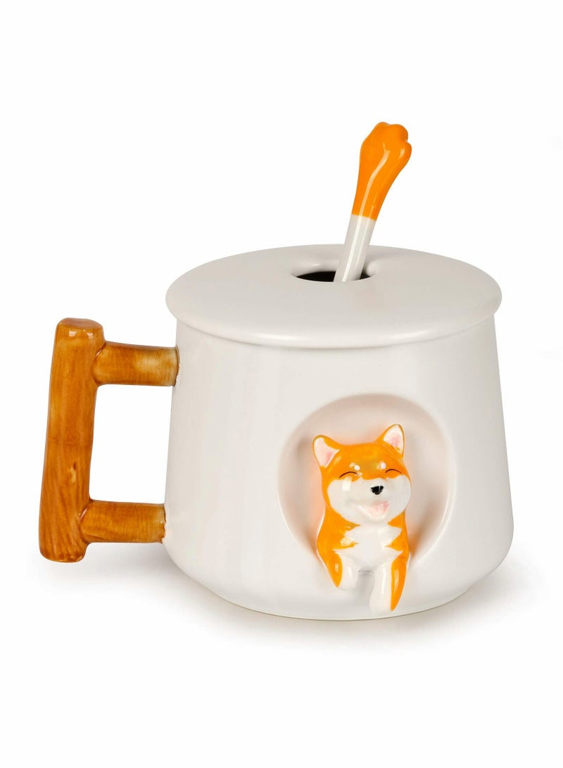 Ceramic Cute Dog Coffee Mugs, Shiba Inu Tea Mug Office Cup Cute 3D Dogs Design Milk Cup with Lid Spoon, Cute Cups Novelty Coffee Tea Milk Mug - Image 1