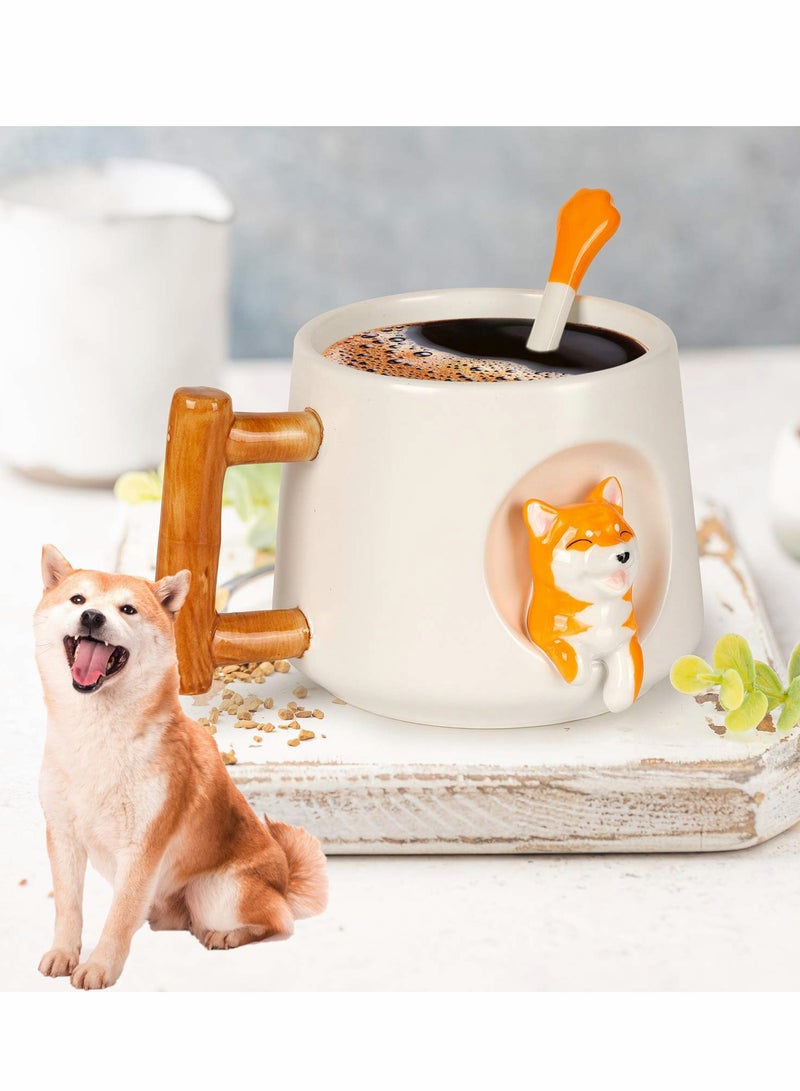 Ceramic Cute Dog Coffee Mugs, Shiba Inu Tea Mug Office Cup Cute 3D Dogs Design Milk Cup with Lid Spoon, Cute Cups Novelty Coffee Tea Milk Mug - Image 2