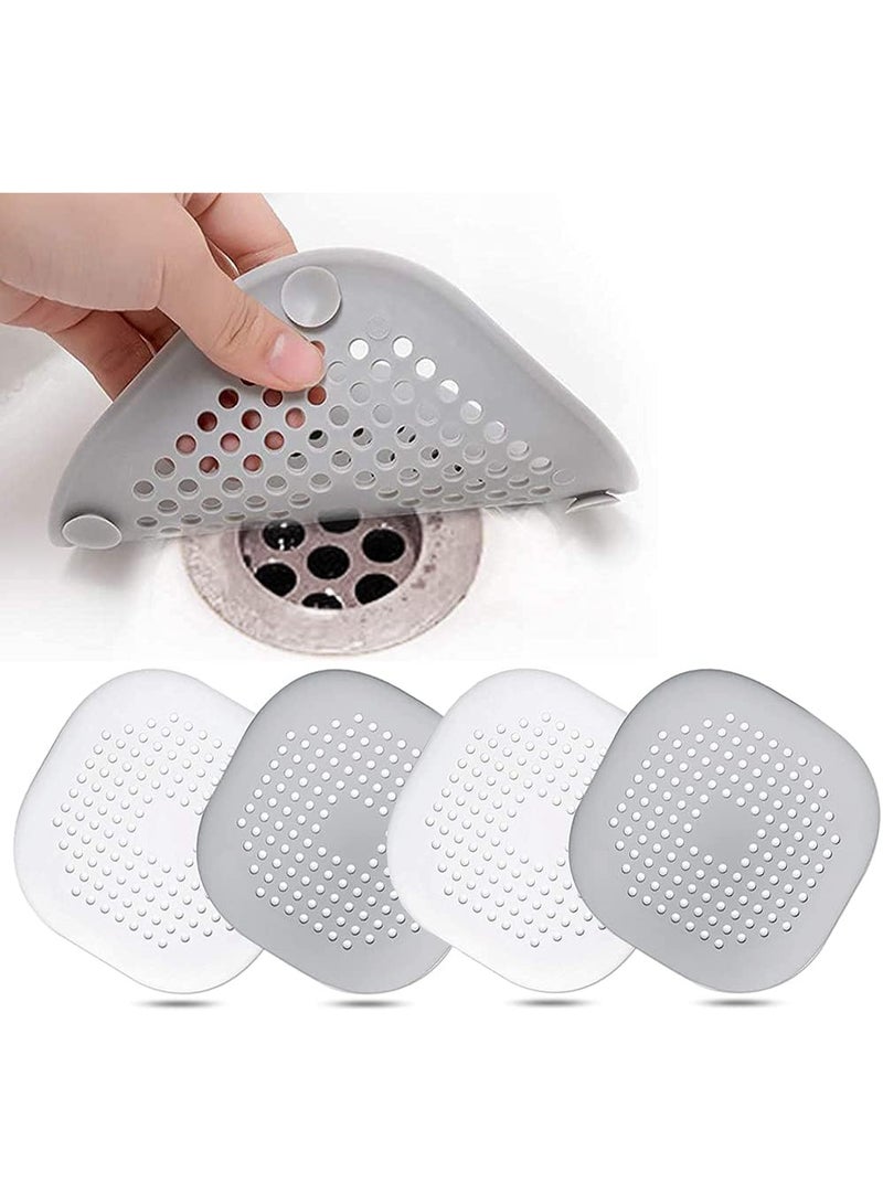 SUNSAR 4pcs Silicone Drain Protector with Suction Cup, Sink Filter Protector, Shower Drain Lid Catcher, Filter Plug Trap Filter for Bathroom, Bathtub, Kitchen (Grey 2Pcs+White 2Pcs) - Image 1