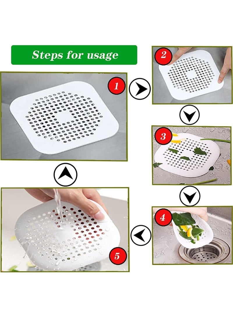 SUNSAR 4pcs Silicone Drain Protector with Suction Cup, Sink Filter Protector, Shower Drain Lid Catcher, Filter Plug Trap Filter for Bathroom, Bathtub, Kitchen (Grey 2Pcs+White 2Pcs) - Image 3