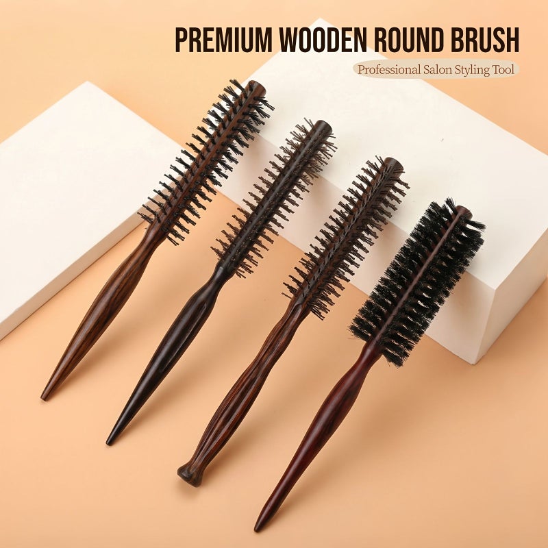 Salon Professional Hair Styling Gourd Handle Brush Set 4 Piece Nylon Teeth Wooden Roller Comb For Straightening Smoothing Frizz Taming Travel Essential - Image 5