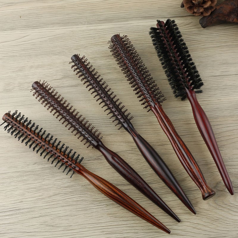 Salon Professional Hair Styling Gourd Handle Brush Set 4 Piece Nylon Teeth Wooden Roller Comb For Straightening Smoothing Frizz Taming Travel Essential - Image 2