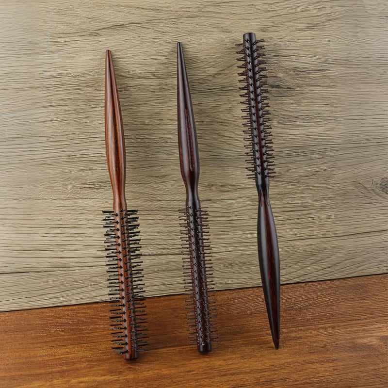 Salon Professional Hair Styling Gourd Handle Brush Set 4 Piece Nylon Teeth Wooden Roller Comb For Straightening Smoothing Frizz Taming Travel Essential - Image 3