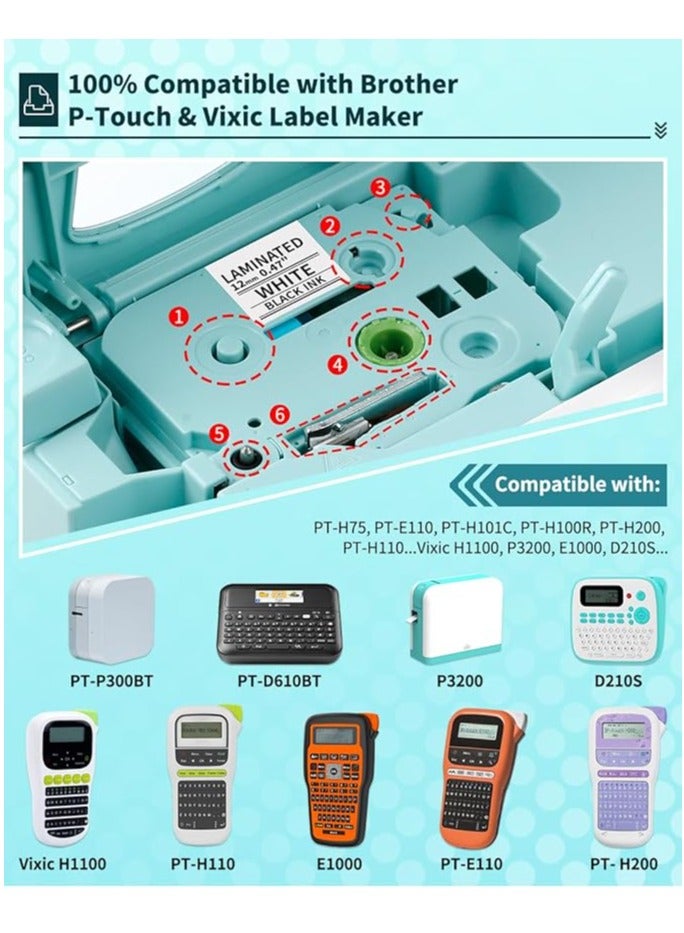 Terabyte 1-Pack 3B21 Compatible Label Roll Tape Replacement for TZ231 Laminated Label Maker Tape, for PT D200 D210 H100 1880 Vixic P3200 D210S, 12mm 0.47 Inch Black on White - Image 3