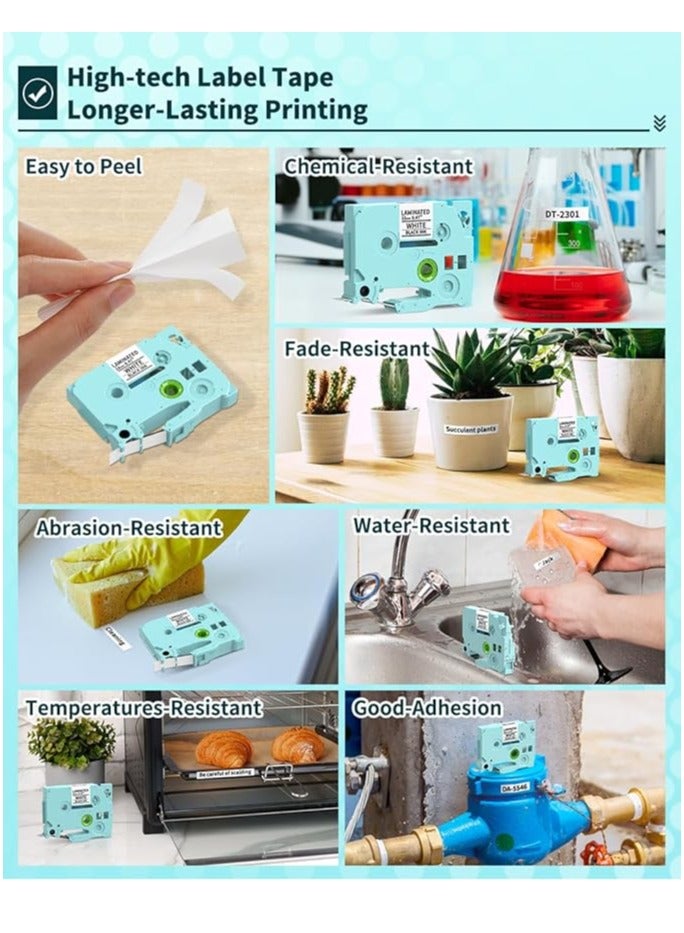 Terabyte 1-Pack 3B21 Compatible Label Roll Tape Replacement for TZ231 Laminated Label Maker Tape, for PT D200 D210 H100 1880 Vixic P3200 D210S, 12mm 0.47 Inch Black on White - Image 4