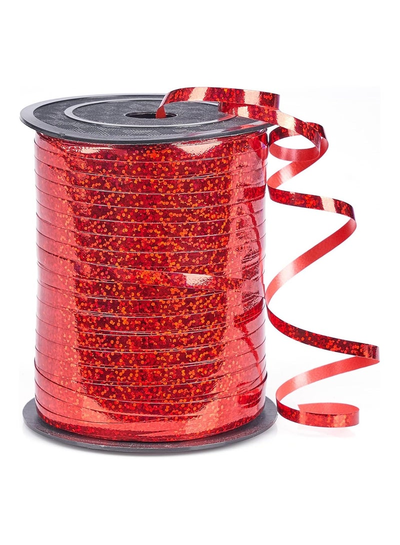 HOME ZONE Red 500 Yard Curling Iridescent Crimped Metallic Ribbon for Gift Wrapping Balloons Hair Florist Flowers (1 Roll) - Image 1