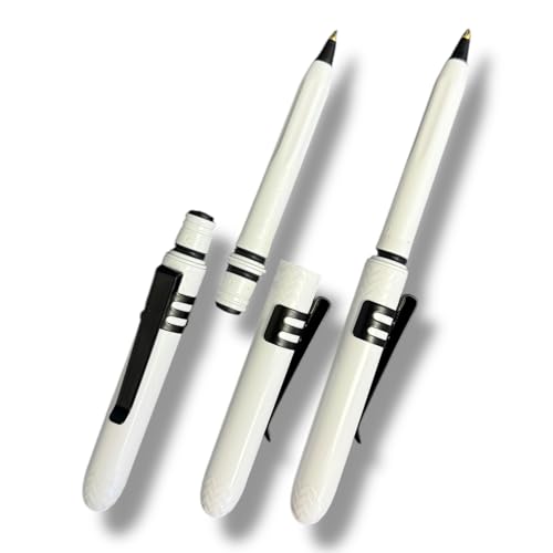 Pokka The USA Made Pocket Pen – 3 Pack with metal clips – compact, affordable, lightweight, EDC black ink ballpoint pen – mini pen that is waterproof and floats – carries small, writes big (White) - Image 1