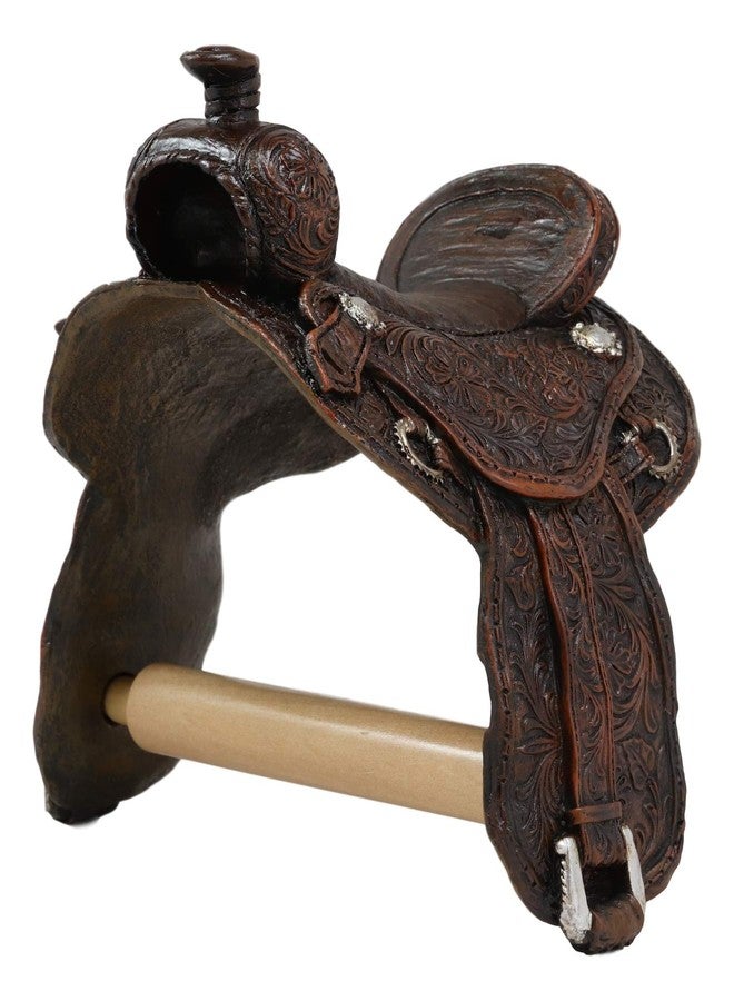 Ebros Gift Ebros Western Rustic Tooled Pattern Horse Saddle Decorative Toilet Paper Holder Figurine 7.5" Tall Powder Room Bathroom Wall Decor Plaque for Cabin Hunting Lodge Cowboy Cowgirl Horses Theme Sculpture - Image 3