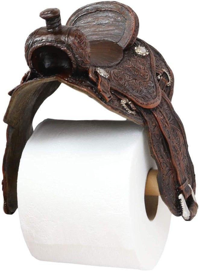 Ebros Gift Ebros Western Rustic Tooled Pattern Horse Saddle Decorative Toilet Paper Holder Figurine 7.5" Tall Powder Room Bathroom Wall Decor Plaque for Cabin Hunting Lodge Cowboy Cowgirl Horses Theme Sculpture - Image 1