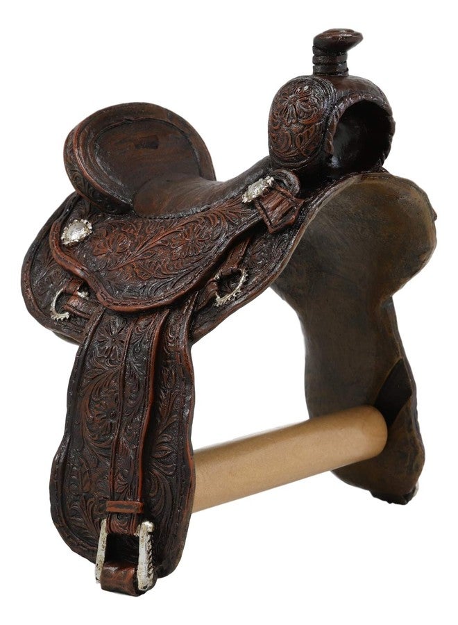 Ebros Gift Ebros Western Rustic Tooled Pattern Horse Saddle Decorative Toilet Paper Holder Figurine 7.5" Tall Powder Room Bathroom Wall Decor Plaque for Cabin Hunting Lodge Cowboy Cowgirl Horses Theme Sculpture - Image 4