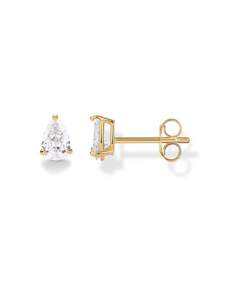 PAVOI 14K Yellow Gold Plated 925 Sterling Silver Cubic Zirconia Stud Earrings for Women - Pear 4x6mm - Image 1