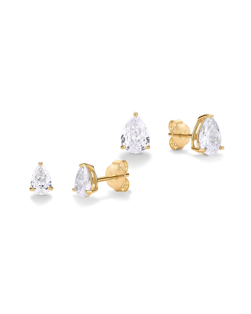 PAVOI 14K Yellow Gold Plated 925 Sterling Silver Cubic Zirconia Stud Earrings for Women - Pear 4x6mm - Image 3