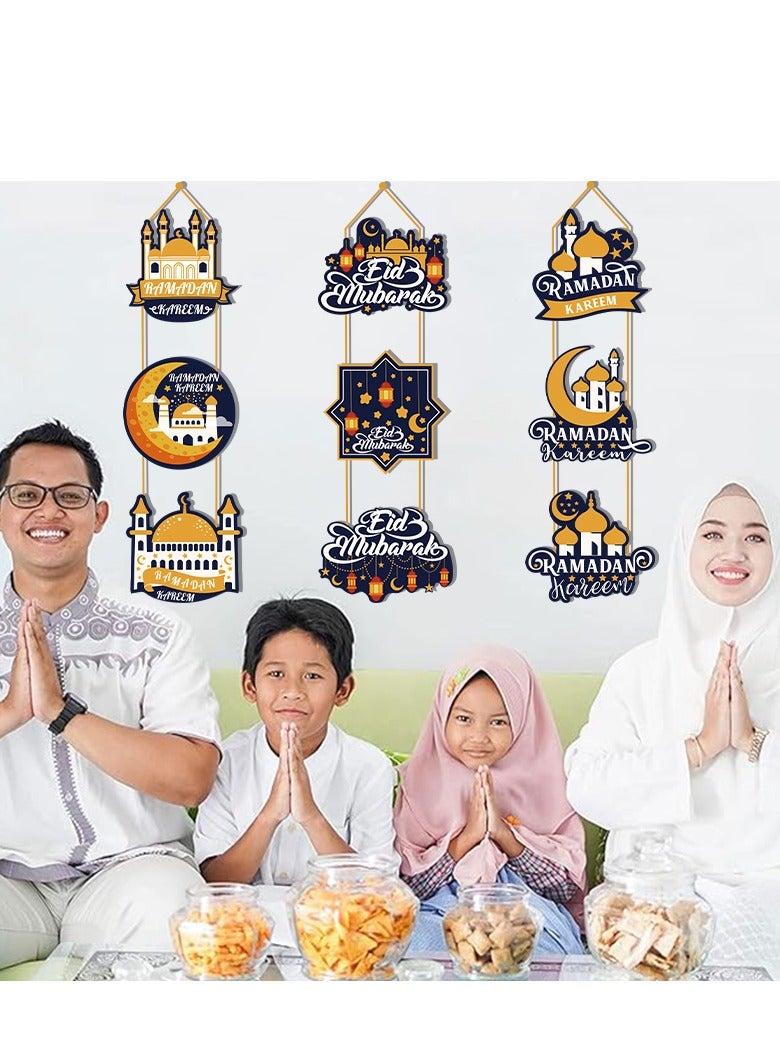 general 3 Set Eid Mubarak Decoration Ramadan Kareem  Decoration Eid Al Fitr Ramadan Hollow Door Hanging Sign Islam Mubarak Wall Pendant For Muslim Home Room Happy Ramadan Mubarak - Image 1