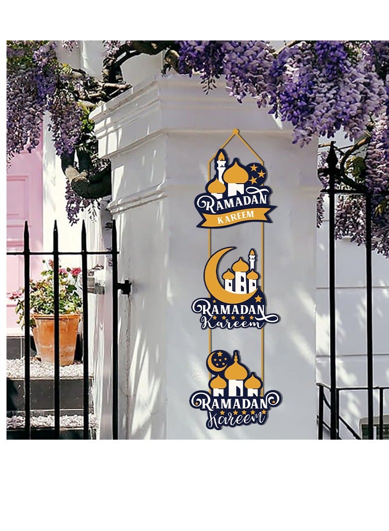 general 3 Set Eid Mubarak Decoration Ramadan Kareem  Decoration Eid Al Fitr Ramadan Hollow Door Hanging Sign Islam Mubarak Wall Pendant For Muslim Home Room Happy Ramadan Mubarak - Image 3