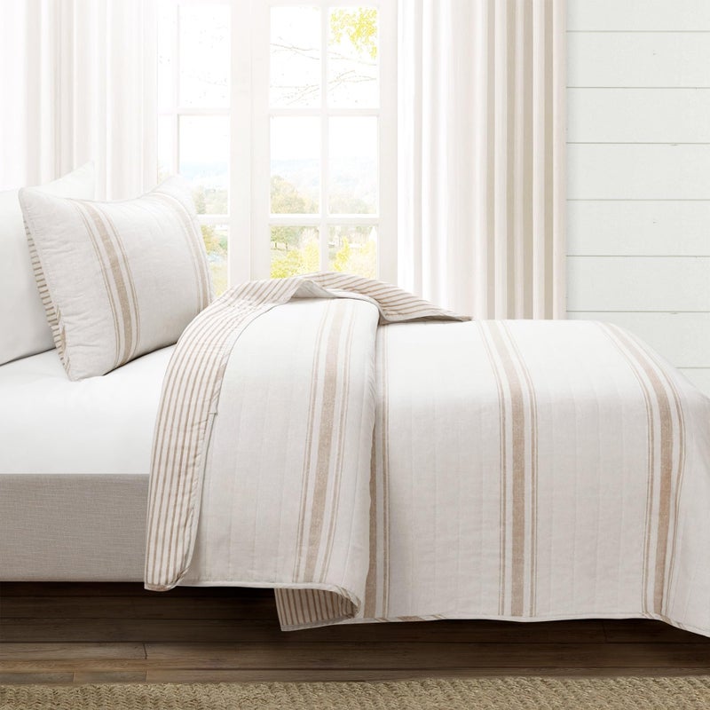 Lush Decor Farmhouse Stripe Reversible Quilt Set 2 Piece Set Twin XL Neutral  Size Bedding Set  Dorm Decor  Quilt  Modern Farmhouse Bedroom