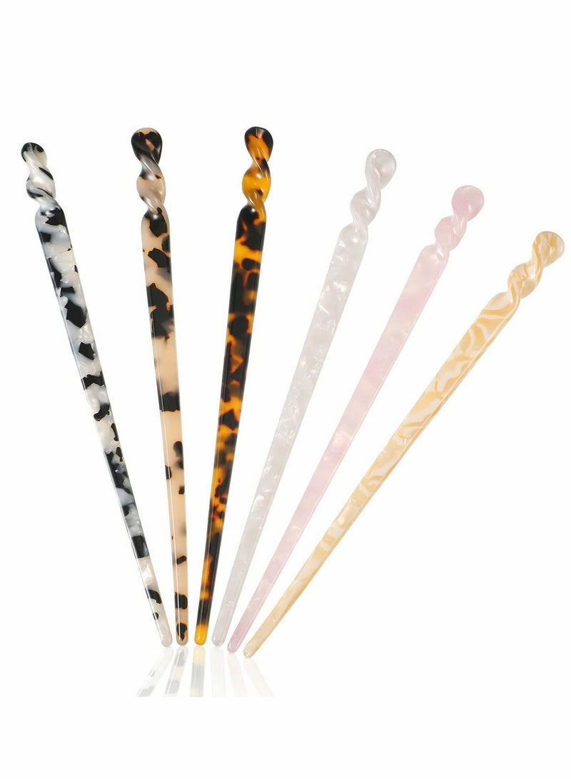 Y&D ELECDON Acetate Hair Sticks Twist Chopsticks, Vintage Leopard Print Tortoise Shell Hairpin Chopsticks Disk Accessories, Chinese Retro Hairpins Sticks(6 Pcs) - Image 1