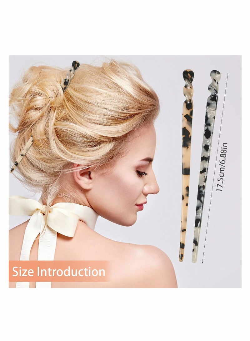 Y&D ELECDON Acetate Hair Sticks Twist Chopsticks, Vintage Leopard Print Tortoise Shell Hairpin Chopsticks Disk Accessories, Chinese Retro Hairpins Sticks(6 Pcs) - Image 2