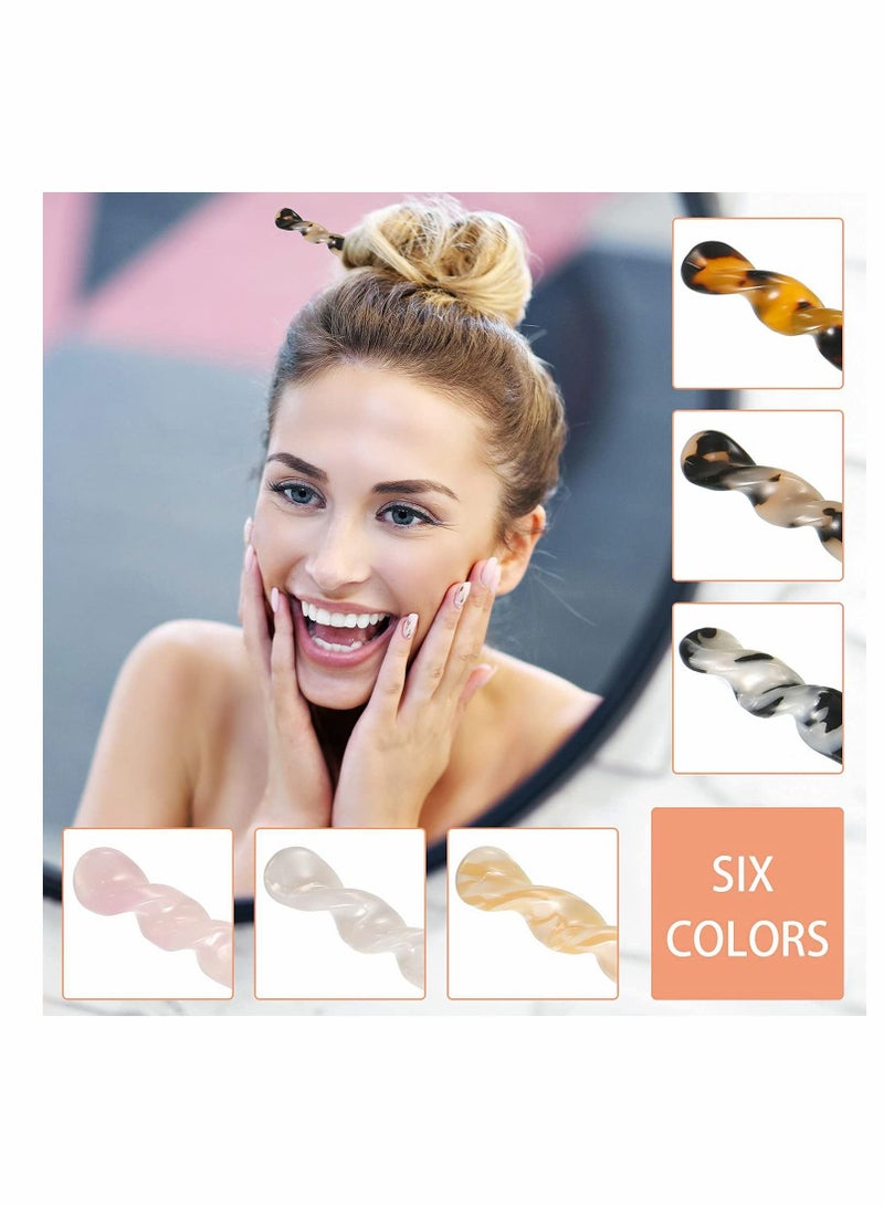 Y&D ELECDON Acetate Hair Sticks Twist Chopsticks, Vintage Leopard Print Tortoise Shell Hairpin Chopsticks Disk Accessories, Chinese Retro Hairpins Sticks(6 Pcs) - Image 4