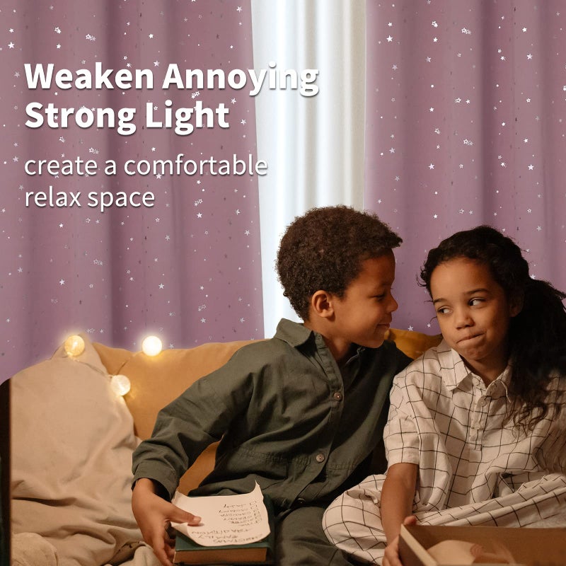 BGment Kids Blackout Curtains for Bedroom - Grommet Thermal Insulated Silver Star Print Room Darkening Curtains for Kids Room  Set of 2 Panels  42 x 63 Inch  Baby Pink - Image 2