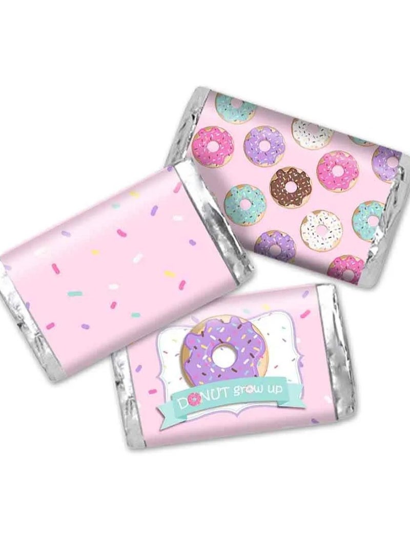 Donut Grow Up Themed Birthday Party Mini Chocolate Candy Bar Sticker Wrappers for Girls, 45 1.4" x 2.6" Wrap Around Labels by Great for Party Favors - Image 1