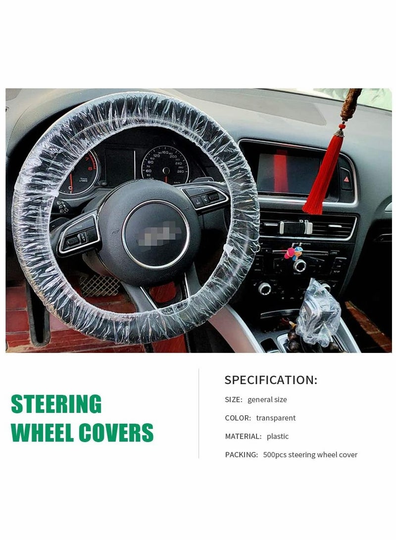 SYOSI 100 Piece Set of Disposable Steering Wheel Covers and Gear Selector Shifter Knob Covers   Universal Fit, Clear Plastic with Elastic Bands   Handbrake Cover, Keep Auto Interior Clean Sanitary - Image 4