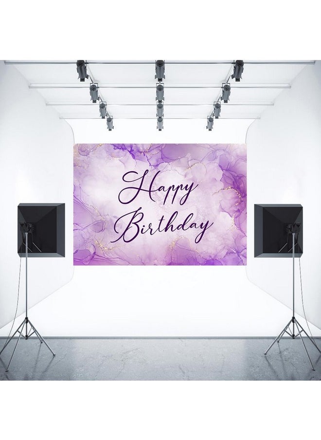 Aperturee 7X5Ft Purple Happy Birthday Backdrop Watercolor Floral Smoke Shinning Gold Bokeh Dots Women Girls Photography Background Sweet Bday Party Decor Cake Table Banner Supplies Photo Booth Studio  - Image 4