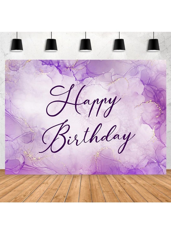 Aperturee 7X5Ft Purple Happy Birthday Backdrop Watercolor Floral Smoke Shinning Gold Bokeh Dots Women Girls Photography Background Sweet Bday Party Decor Cake Table Banner Supplies Photo Booth Studio  - Image 1