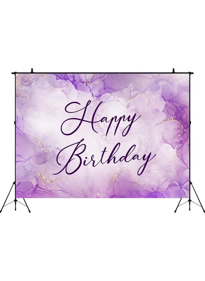 Aperturee 7X5Ft Purple Happy Birthday Backdrop Watercolor Floral Smoke Shinning Gold Bokeh Dots Women Girls Photography Background Sweet Bday Party Decor Cake Table Banner Supplies Photo Booth Studio  - Image 3