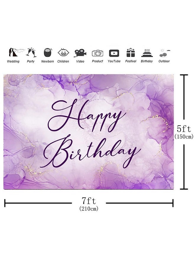 Aperturee 7X5Ft Purple Happy Birthday Backdrop Watercolor Floral Smoke Shinning Gold Bokeh Dots Women Girls Photography Background Sweet Bday Party Decor Cake Table Banner Supplies Photo Booth Studio  - Image 2