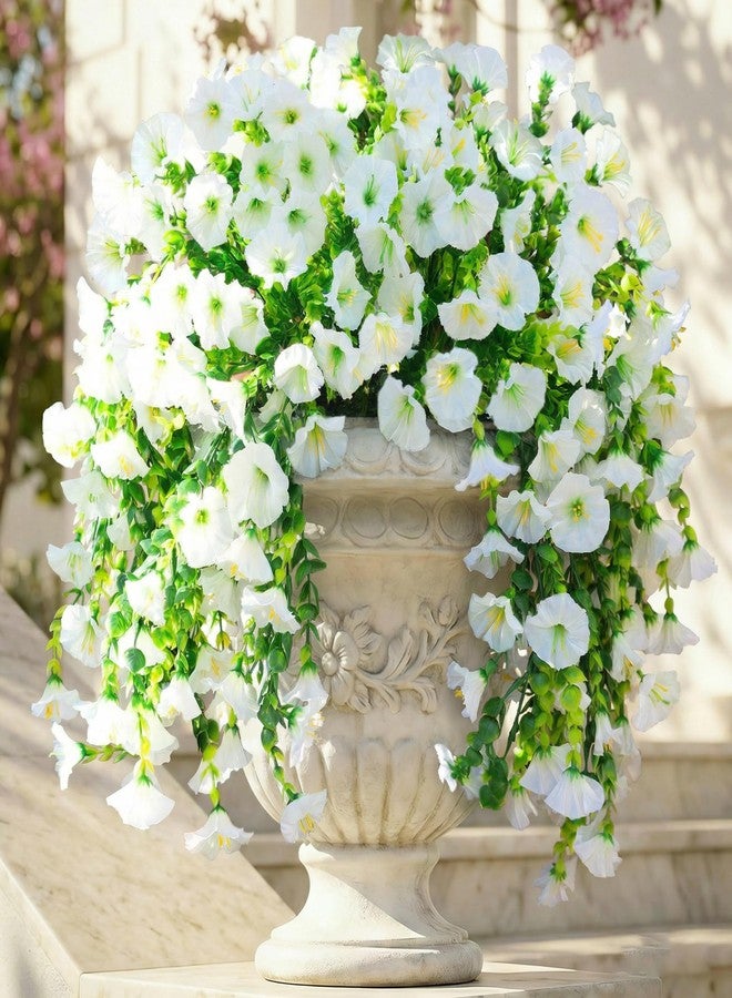 Ivydale 2 PCS Artificial Hanging Flowers Fake Plants for Winter Christmas Outdoor,Faux Silk White Morning Glory with Eucalyptus UV Resistant Realistic Hanging Petunias Vines for Home Garden Decor - Image 1