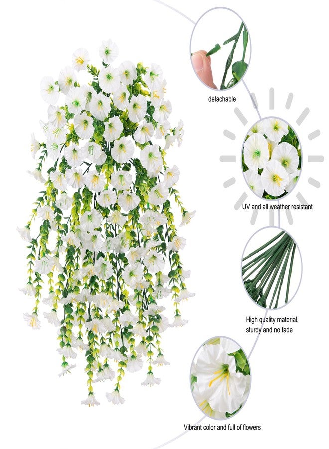 Ivydale 2 PCS Artificial Hanging Flowers Fake Plants for Winter Christmas Outdoor,Faux Silk White Morning Glory with Eucalyptus UV Resistant Realistic Hanging Petunias Vines for Home Garden Decor - Image 4