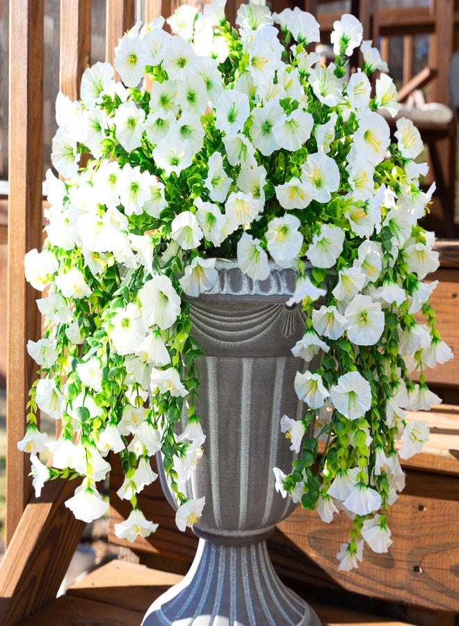 Ivydale 2 PCS Artificial Hanging Flowers Fake Plants for Winter Christmas Outdoor,Faux Silk White Morning Glory with Eucalyptus UV Resistant Realistic Hanging Petunias Vines for Home Garden Decor - Image 2