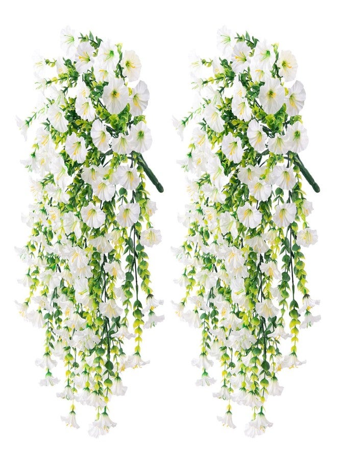 Ivydale 2 PCS Artificial Hanging Flowers Fake Plants for Winter Christmas Outdoor,Faux Silk White Morning Glory with Eucalyptus UV Resistant Realistic Hanging Petunias Vines for Home Garden Decor - Image 5
