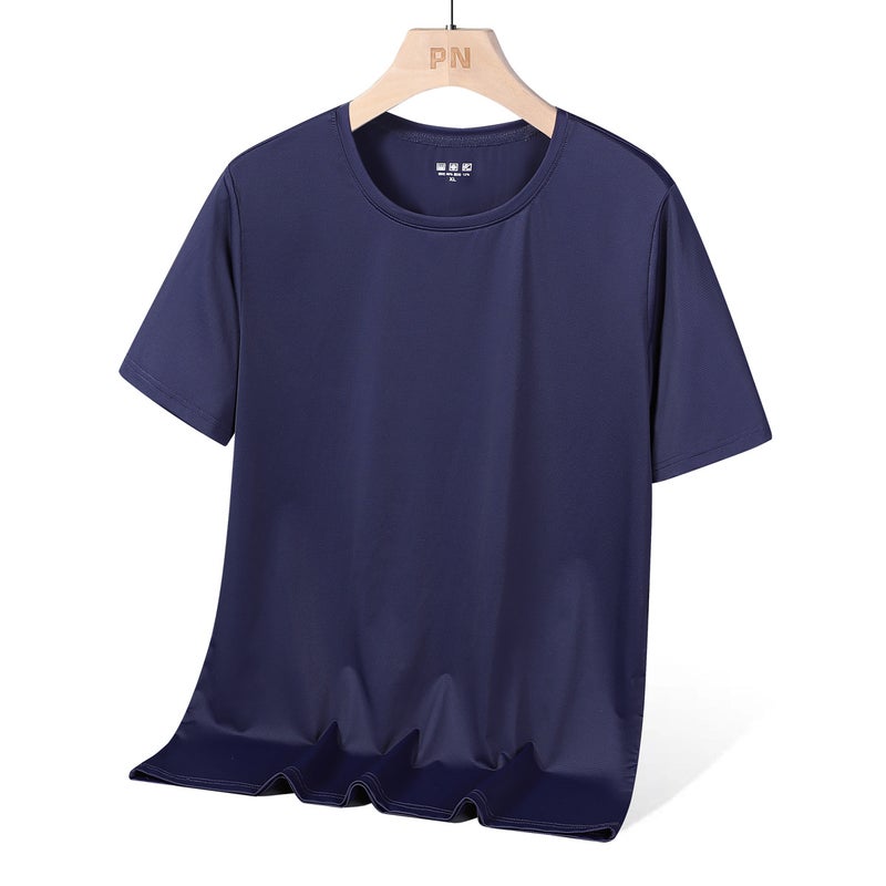 Nano Small Hole Round Neck Ice Silk Men'S And Women'S Same Loose Plus Size Three Bars Solid Color Casual Sports High Elastic Plus Size Top - Image 1