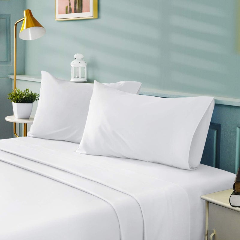 BYSURE Hotel Luxury Bed Sheets Set 4 Piece(Twin XL, White) - Super Soft 1800 Thread Count 100% Microfiber Sheets with Deep Pockets, Wrinkle & Fade Resistant - Image 2