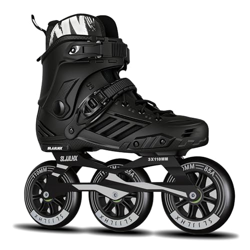SLJJLHX 3 Wheels Inline Skates for Men Women, Professional Roller Skates Blades for Male Female,High Performance Adult Speed Skates with 110MM Wheels (Black, MEN6/WOMEN7) - Image 1