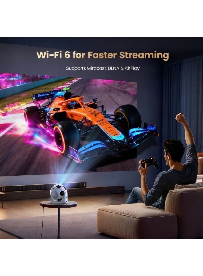 FINTEX YJ360 Smart Football Projector 15000Lumen 600ANSI Android 13.0 projector Support 4K Native 1080P Full HD Portable Projector,Auto Focus/Keystone Movie Projectors, WiFi6 Two-Way BT5.3 for for Home Theater/Ceiling/Bedroom/Outdoor - Image 2