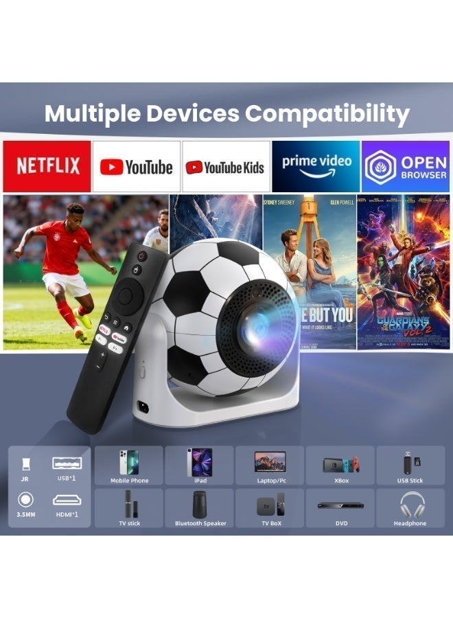 FINTEX YJ360 Smart Football Projector 15000Lumen 600ANSI Android 13.0 projector Support 4K Native 1080P Full HD Portable Projector,Auto Focus/Keystone Movie Projectors, WiFi6 Two-Way BT5.3 for for Home Theater/Ceiling/Bedroom/Outdoor - Image 4