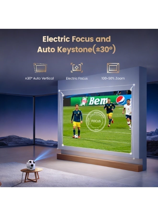 FINTEX YJ360 Smart Football Projector 15000Lumen 600ANSI Android 13.0 projector Support 4K Native 1080P Full HD Portable Projector,Auto Focus/Keystone Movie Projectors, WiFi6 Two-Way BT5.3 for for Home Theater/Ceiling/Bedroom/Outdoor - Image 3