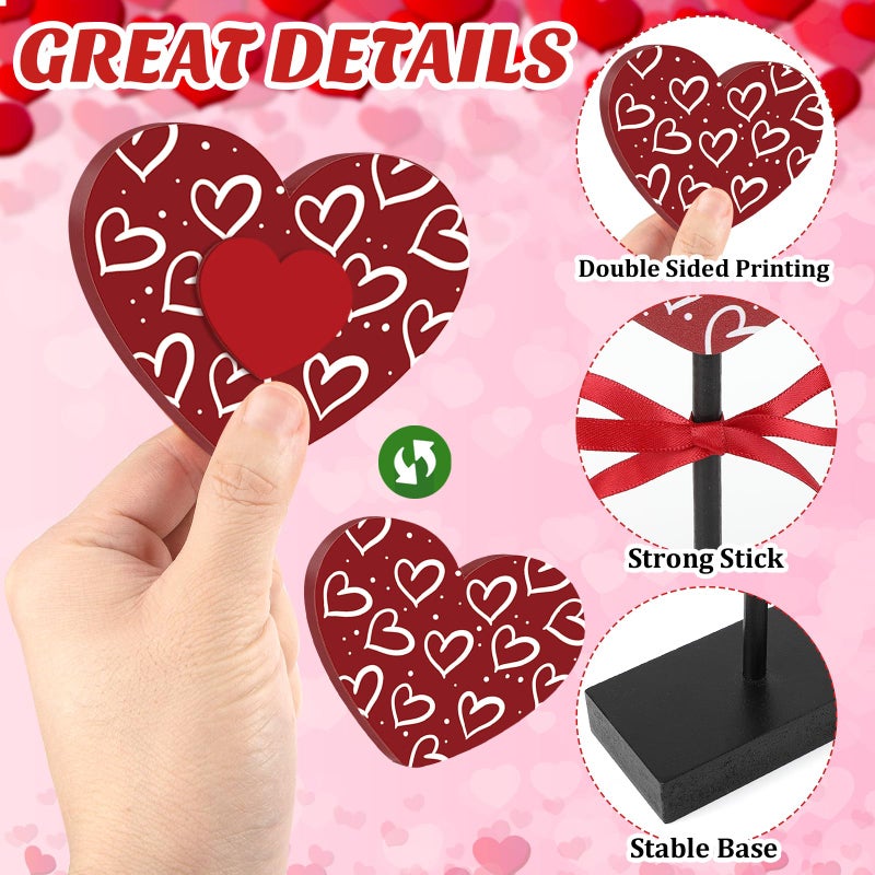 Hedeey 3 Pieces Valentine's Day Table Decorations Wooden Heart Set,Rustic Valentine's Day Tiered Tray Decor for Home Tables (Classic) - Image 5