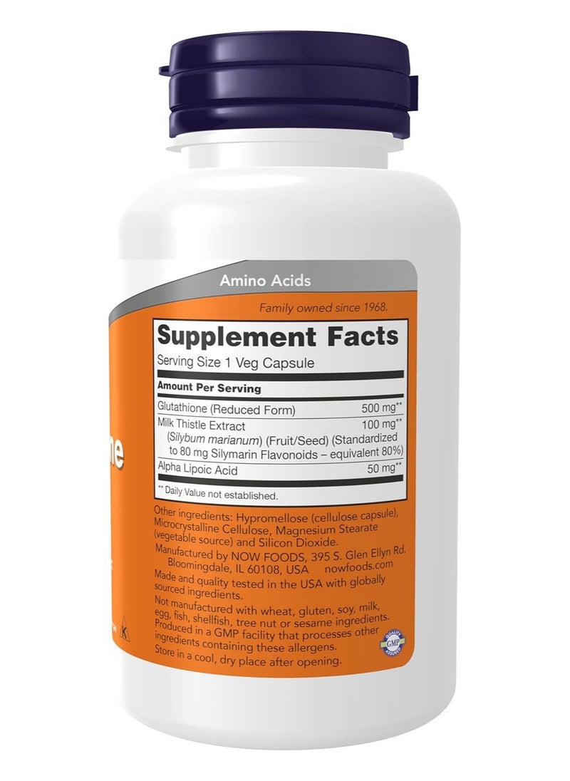 now - NOW Supplements, Glutathione 500 mg, With Milk Thistle Extract & Alpha Lipoic Acid, Free Radical Neutralizer, 60 Veg Capsules - Image 1