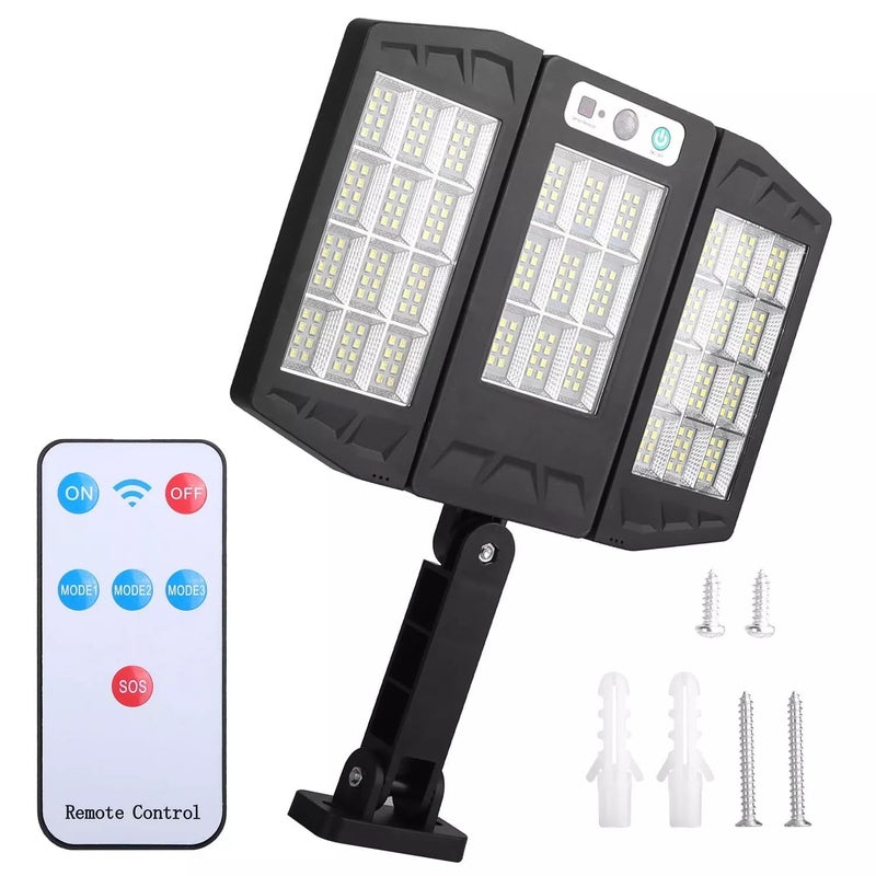 REMICH Solar Motion Sensor Light Solar Outdoor Light High Photovoltaic Efficiency IP65 Flexible COB Ultra Wide Lighting with Remote Control for Pathway Fence Garages Balcony 1Pcs Black - Image 1